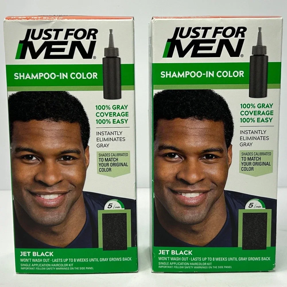 2 Pack Just For Men Shampoo-In Color H-60 Jet Black Gray Coverage Hair Dye